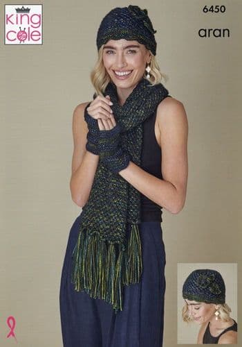 King Cole Accessories Knitting Pattern in Firefly Aran (6450)