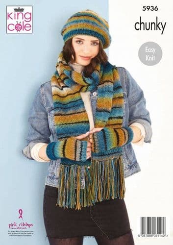 King Cole Accessories Knitting Pattern in Safari Chunky (5936)