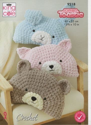 King Cole Animal Pillows Crochet Pattern in Jumbo Toastie (9218)