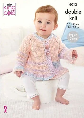 King Cole Babies Cardigan, Dress & Gilet Knitting Pattern in Baby Pure Dk (6012)