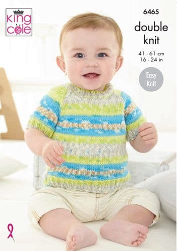 King Cole Babies Cardigan & Sweater Knitting Pattern in Fjord Baby Dk (6465)