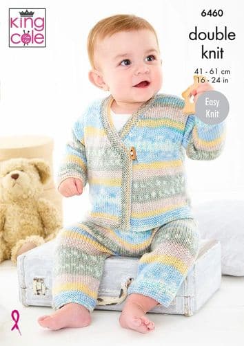 King Cole Babies Cardigan & Trousers Knitting Pattern in Fjord Baby Dk (6460)