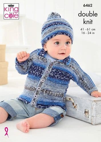 King Cole Babies Cardigans & Hat Knitting Pattern in Fjord Baby Dk (6462)