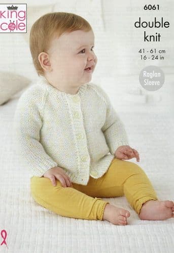 King Cole Babies Cardigans Knitting Pattern in Cloud Nine DK (6061)