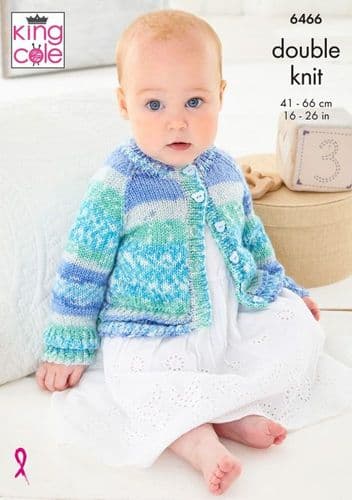 King Cole Babies Cardigans Knitting Pattern in Fjord Baby Dk (6466)