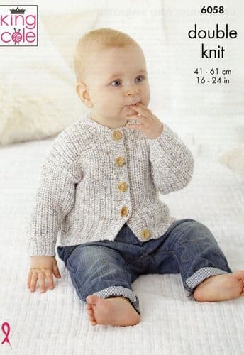 King Cole Babies Cardigans & Sweater Knitting Pattern in Cloud Nine DK (6058)
