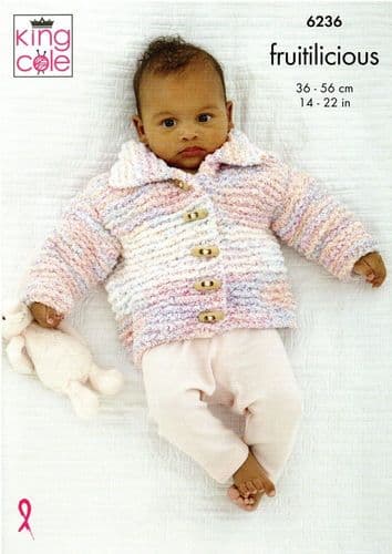 King Cole Babies Hooded Jacket, Cardigan & Waistcoat Knitting Pattern in Fruitilicious (6236)