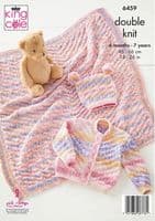 King Cole Babies Jacket, Hat & Blanket Knitting Pattern in Fjord Baby Dk (6459)