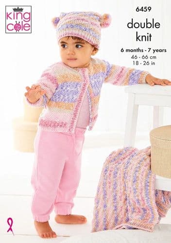 King Cole Babies Jacket, Hat & Blanket Knitting Pattern in Fjord Baby Dk (6459)