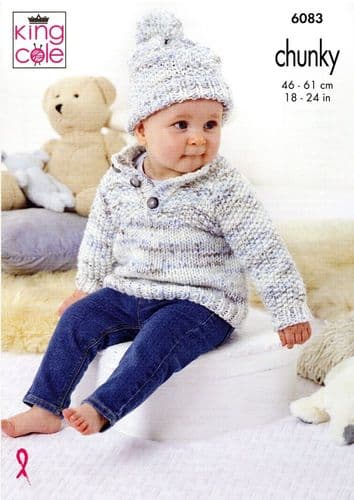 King Cole Babies Jacket, Sweaters & Hat Knitting Pattern in Bumble Chunky (6083)