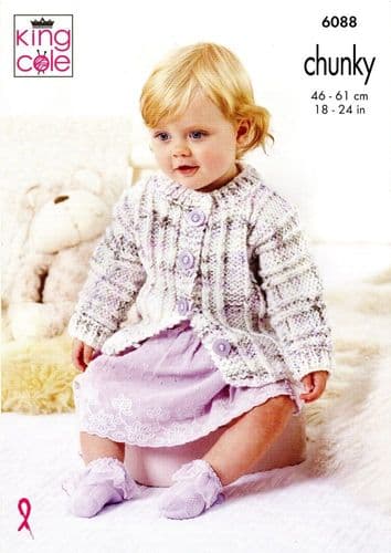King Cole Babies Tops & Cardigan Knitting Pattern in Bumble Chunky (6088)