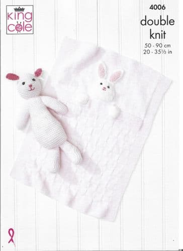 King Cole Baby Blankets and Bunny Rabbit Toy Knitting Pattern in DK (4006)