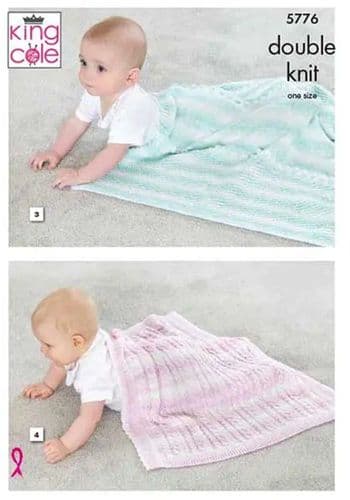 King Cole Baby Blankets Knitting Pattern in Baby Pure Dk (5776)