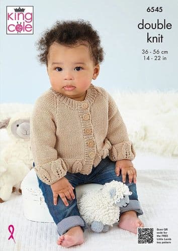 King Cole Baby Cardigan, Sweater, Hat & Blanket Knitting Pattern in Little Lamb Dk (6545)
