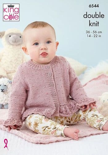 King Cole Baby Cardigans, Blanket & Hat Knitting Pattern in Little Lamb Dk (6544)