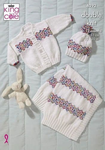 King Cole Baby Jacket, Cardigan, Hat & Blanket Knitting Pattern in Comfort DK & Jitterbug Dk (6146)
