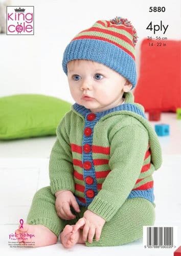 King Cole Baby Set Knitting Pattern in Cotton Socks 4ply (5880)