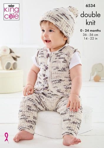 King Cole Baby Set Knitting Pattern in Dot Dot Dash Dk (6534)