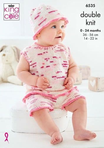 King Cole Baby Set Knitting Pattern in Dot Dot Dash Dk (6535)