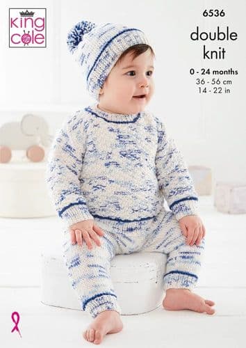 King Cole Baby Set Knitting Pattern in Dot Dot Dash Dk (6536)