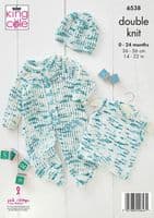 King Cole Baby Set Knitting Pattern in Dot Dot Dash Dk (6538)