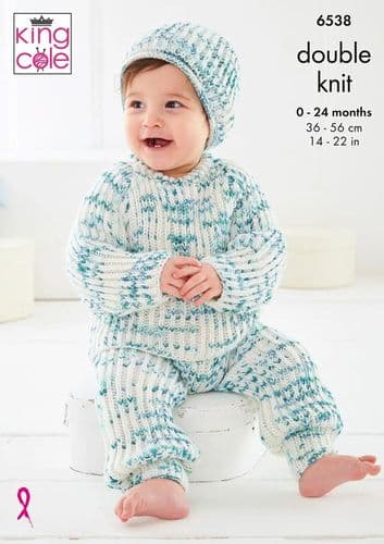 King Cole Baby Set Knitting Pattern in Dot Dot Dash Dk (6538)
