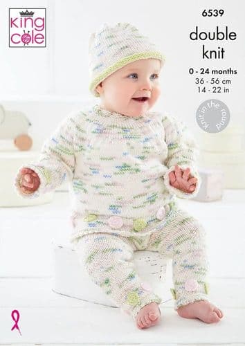 King Cole Baby Set Knitting Pattern in Dot Dot Dash Dk (6539)