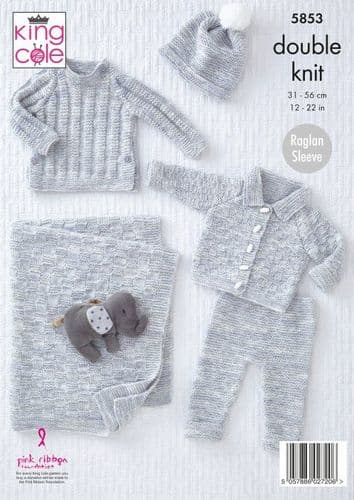King Cole Baby Set Knitting Pattern in Little Treasures DK (5853)