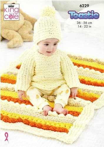 King Cole Baby Set Knitting Pattern in Toastie Super Chunky (6229)