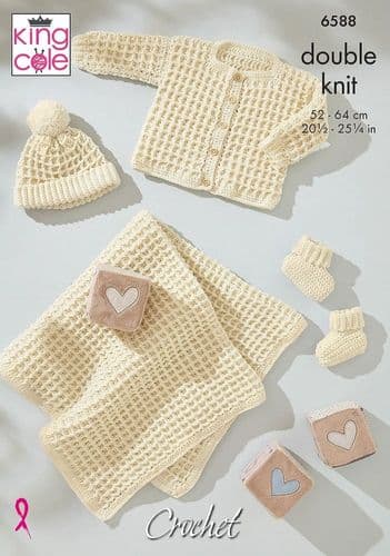 King Cole Baby Waffle Stitch Set Crochet Pattern in Little Lamb Dk (6588)