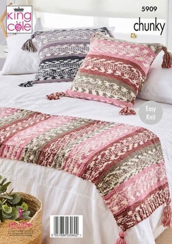 King Cole Blanket, Bed Runner & Cushion Cover Knitting Pattern in Nordic Chunky (5909)