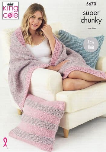 King Cole Blanket & Cushion Covers Knitting Pattern in Timeless (Classic) Super Chunky (5670)