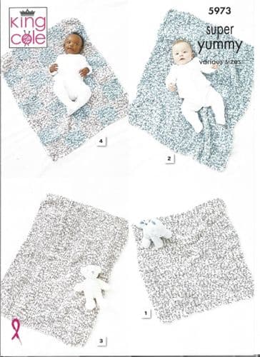King Cole Blanket Knitting Pattern in Super Yummy (5973)