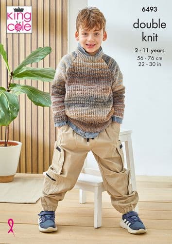 King Cole Boy Sweaters Knitting Pattern in Cottagespun DK (6493)