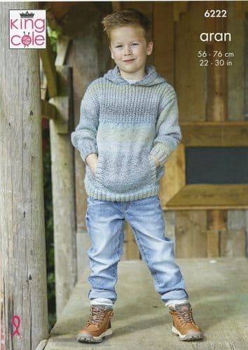 King Cole Boys Hoodies Knitting Pattern in Crescendo Aran (6222)