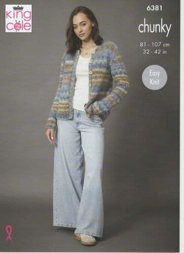 King Cole Cardigan and Sweater Knitting Pattern in Flair Chunky (6381)
