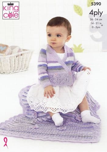 King Cole Cardigan, Pinafore Dress & Blanket Knitting Pattern in Baby 4Ply (5390)