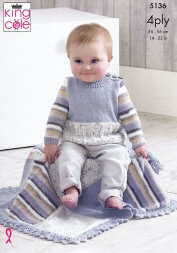 King Cole Cardigan, Sweater, Waistcoat & Blanket Knitting Pattern in Baby 4Ply (5136)