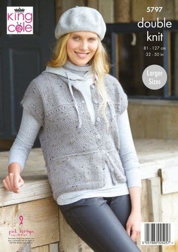 King Cole Cardigan & Waistcoat Knitting Pattern in Homespun DK (5797)