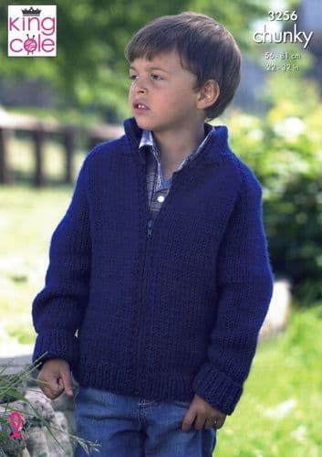 King Cole Childrens Cardigans Knitting Pattern in Big Value Chunky (3256)