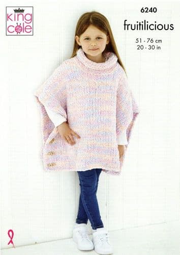 King Cole Childrens Poncho & Sweater Knitting Pattern in Fruitilicious (6240)