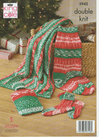 King Cole Christmas Blanket, Socks, Stocking and Hot Water Bottle Cover in DK (5942)