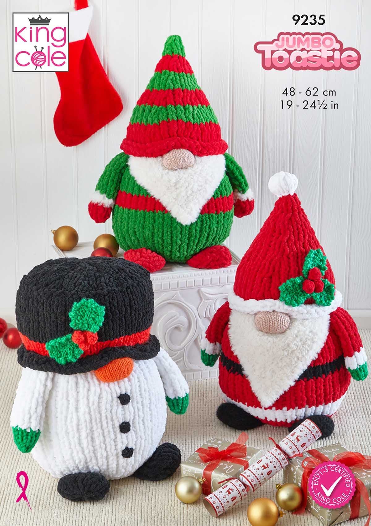 King Cole Christmas Gonks Knitting Pattern in Jumbo Toastie 9235