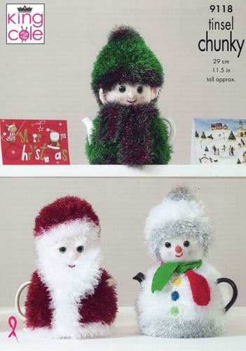 King Cole Christmas Tea Cosies Knitting Pattern in Tinsel Chunky (9118)