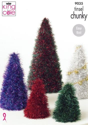 King Cole Christmas Trees & Baubles Knitting Pattern in Tinsel Chunky (9035)