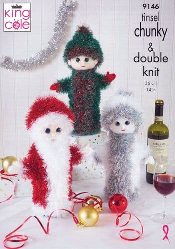 King Cole Christmas Wine Bottle Covers Knitting Pattern in Tinsel Chunky (9146)