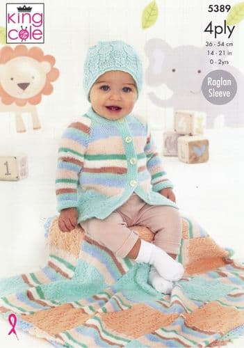 King Cole Coat, Cardigan, Hat & Blanket Knitting Pattern in Baby 4Ply (5389)