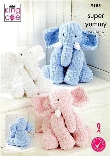 King Cole Elephant Toys Knitting Pattern in Super Yummy (9185)