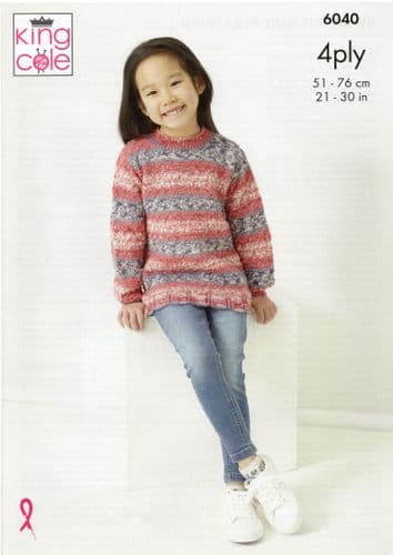 King Cole Girls Sweater & Pullover Knitting Pattern in Norse 4ply (6040)