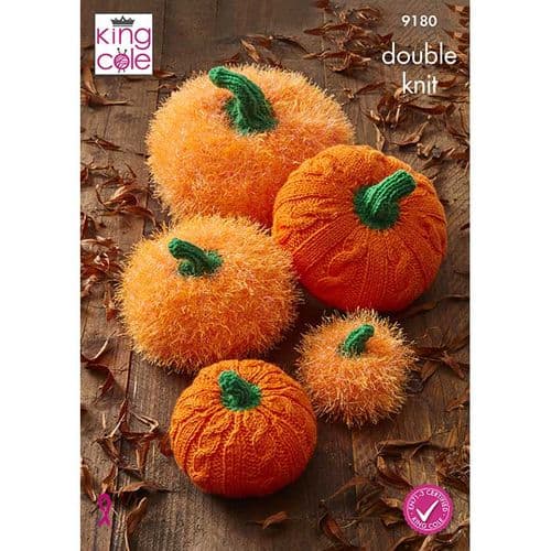 King Cole Halloween Pumpkin Stack Knitting Pattern in Tinsel Chunky and DK (9180)